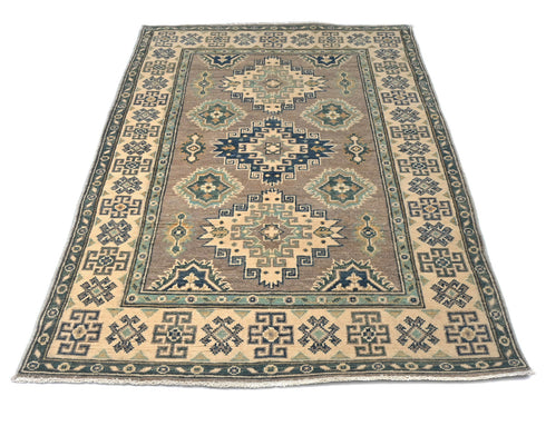 3x5 Gray Kuba Afghan Hand Knotted Wool Area Rug